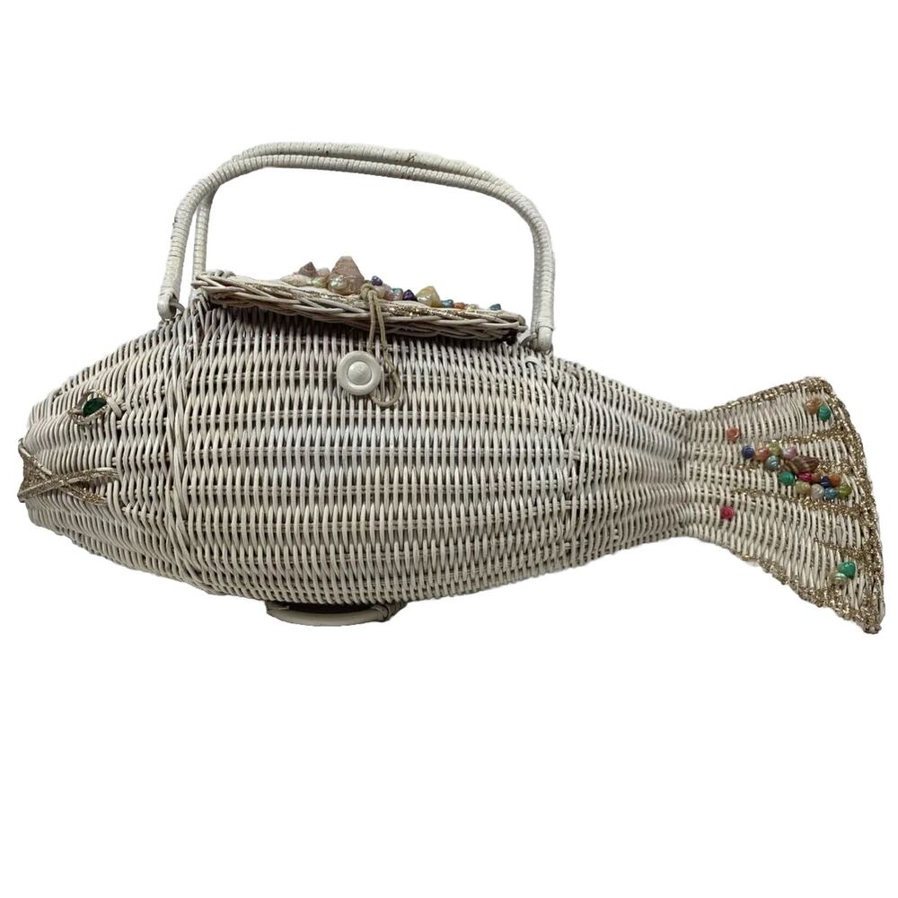 Mid Century Wicker Fish Shape Handbag Batty Bags By bb
